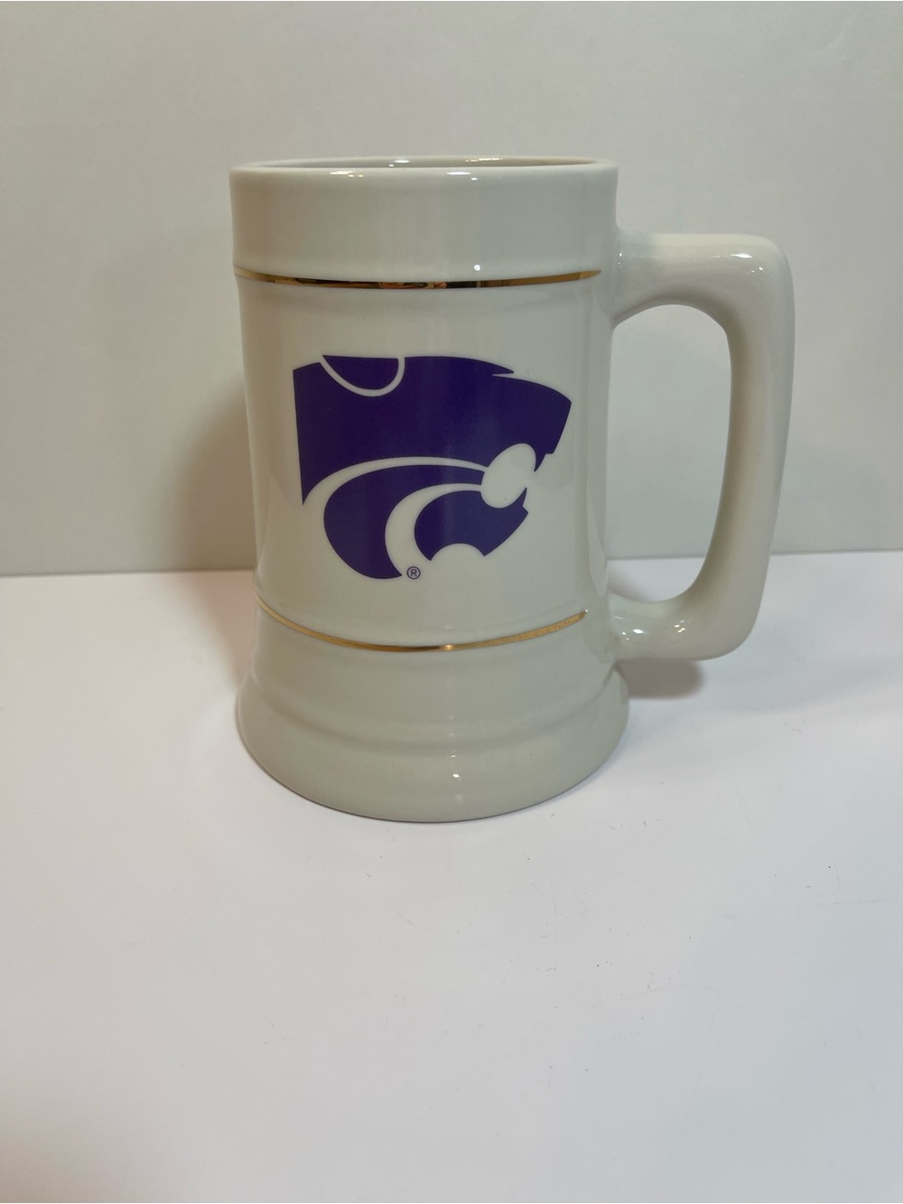 KSU Kansas State Wildcats Ceramic Stein Tankard Heartland College White Gold 6”